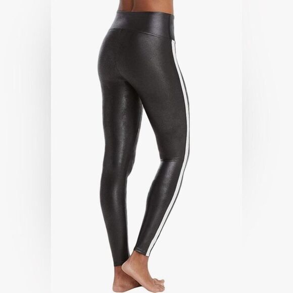 SPANX Faux Leather Leggings for Women Tummy Control with Side Stripe SIZE 3X - Picture 3 of 8